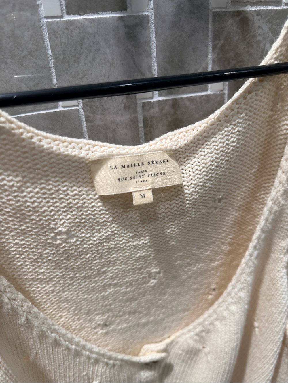 Sézane Giselle Top Cream Knit Button-Front Tank - Picture 7 of 8